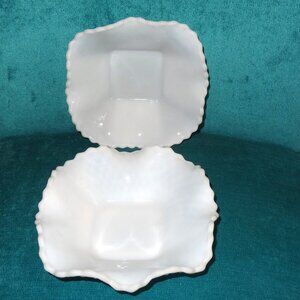 **2**VINTAGE Indiana  MILK GLASS BOWL OPALESCENT SAWTOOTH EDGE DIAMOND CUT